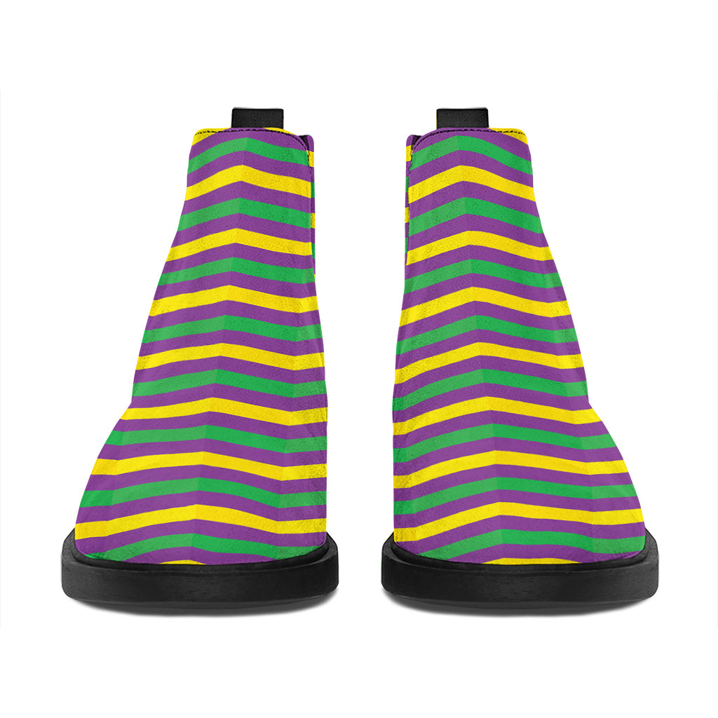 Mardi Gras Fat Tuesday Chevron Print Flat Ankle Boots