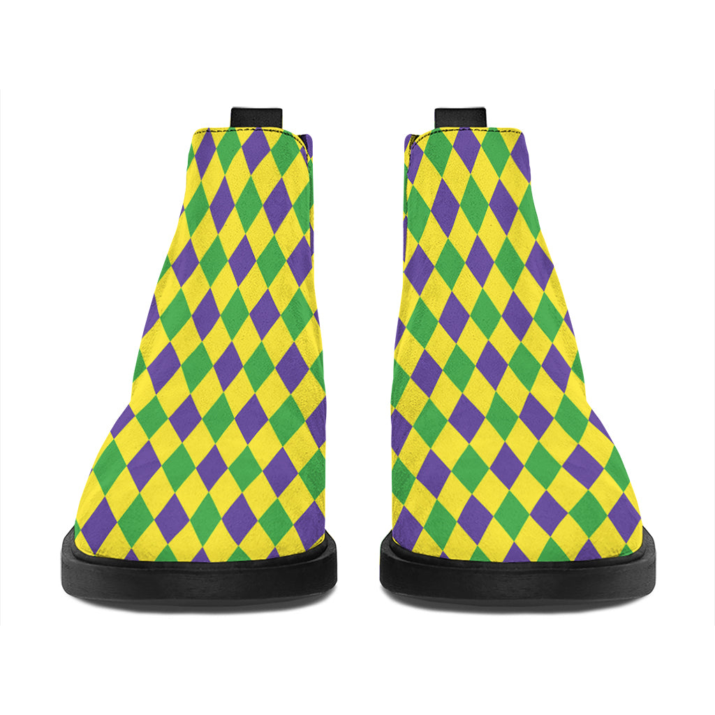 Mardi Gras Fat Tuesday Pattern Print Flat Ankle Boots