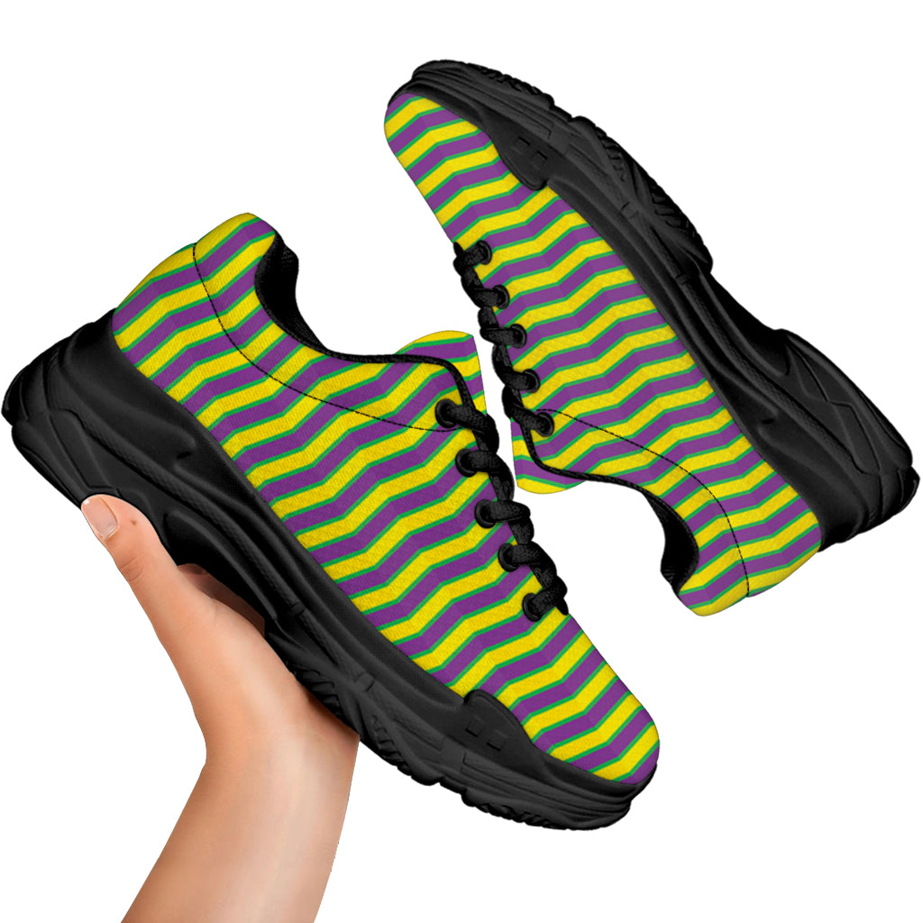 Mardi Gras Fat Tuesday Zigzag Print Black Chunky Shoes