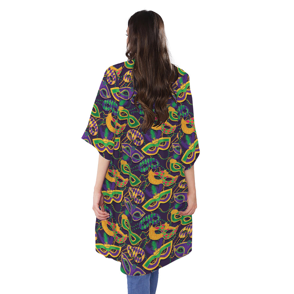 Mardi Gras Festival Pattern Print Open Front Beach Cover Up