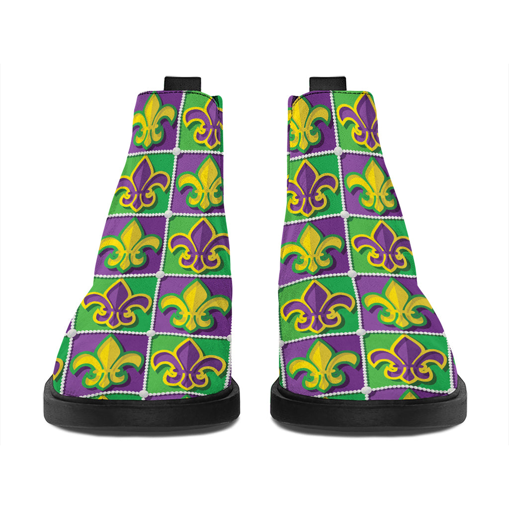 Mardi Gras Fleur De Lis Pattern Print Flat Ankle Boots