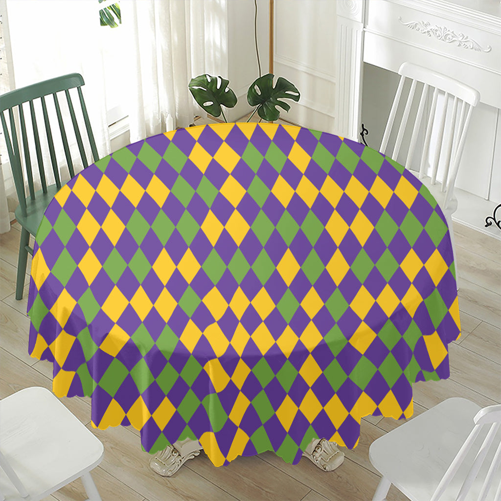 Mardi Gras Harlequin Pattern Print Waterproof Round Tablecloth