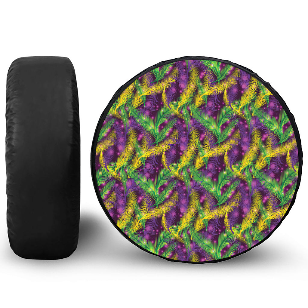 Mardi Gras Palm Leaf Pattern Print Leather Spare Tire Cover
