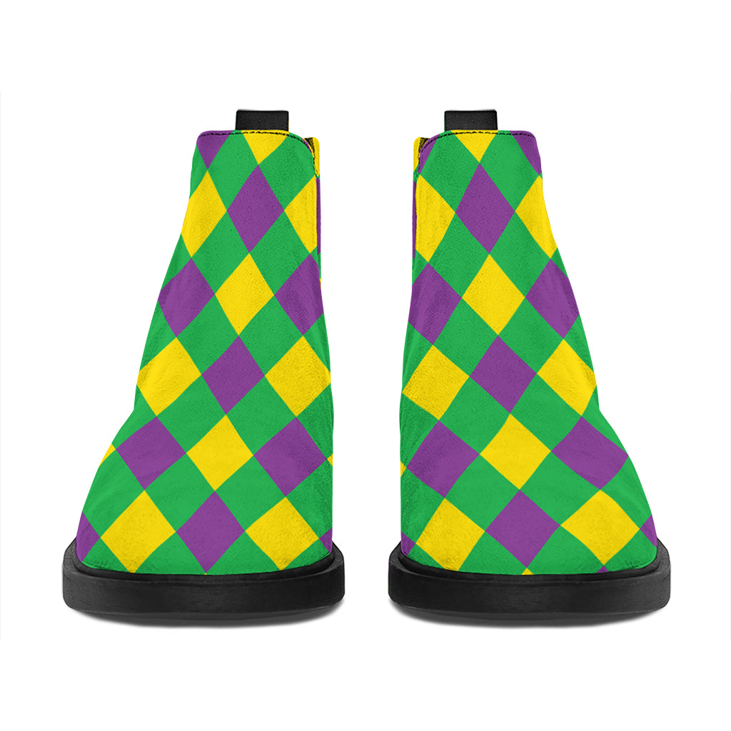 Mardi Gras Plaid Pattern Print Flat Ankle Boots