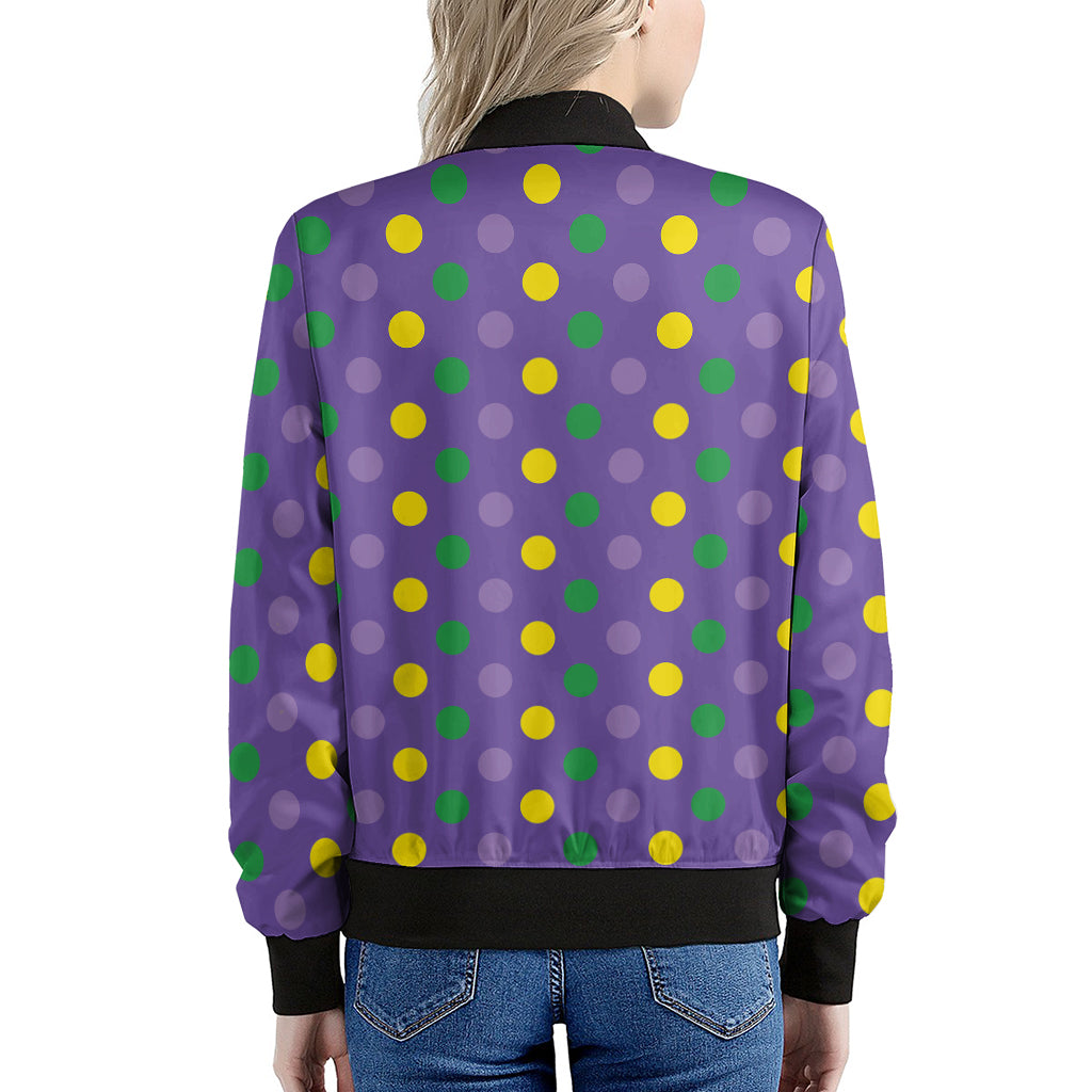 Mardi Gras Polka Dot Pattern Print Women's Bomber Jacket