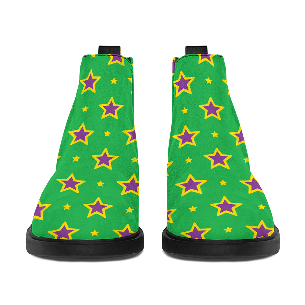 Mardi Gras Star Pattern Print Flat Ankle Boots
