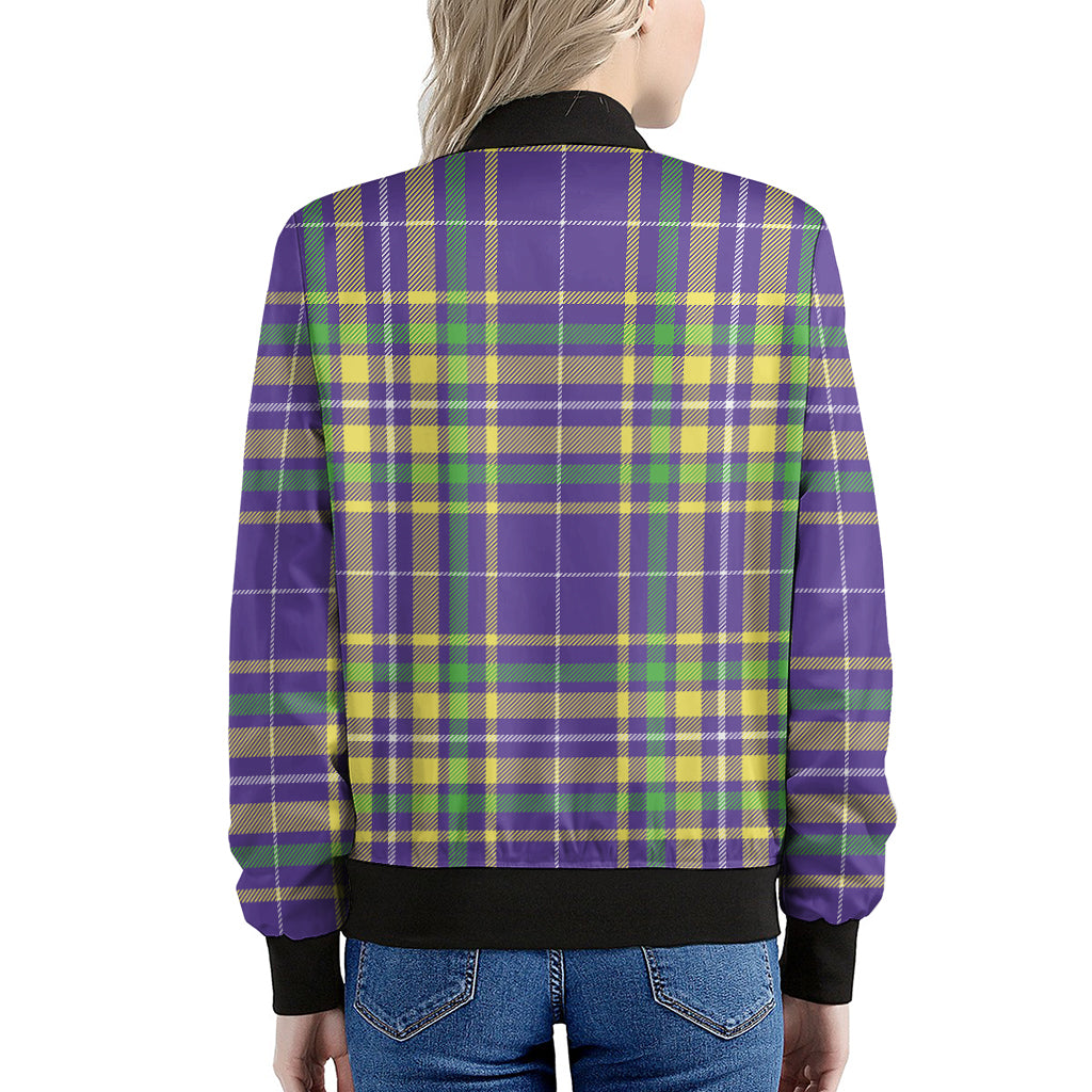 Mardi Gras Tartan Plaid Pattern Print Women's Bomber Jacket