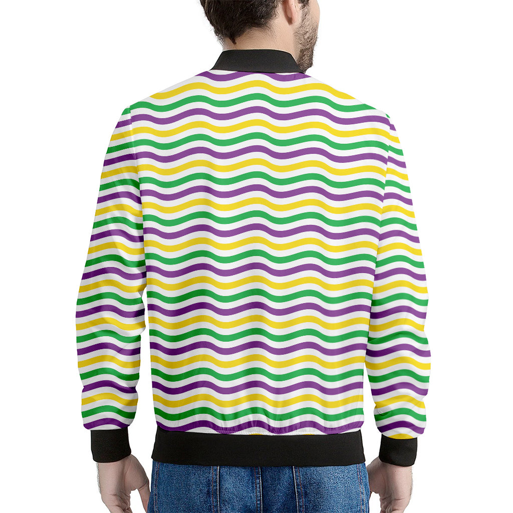Mardi Gras Wave Pattern Print Men's Bomber Jacket