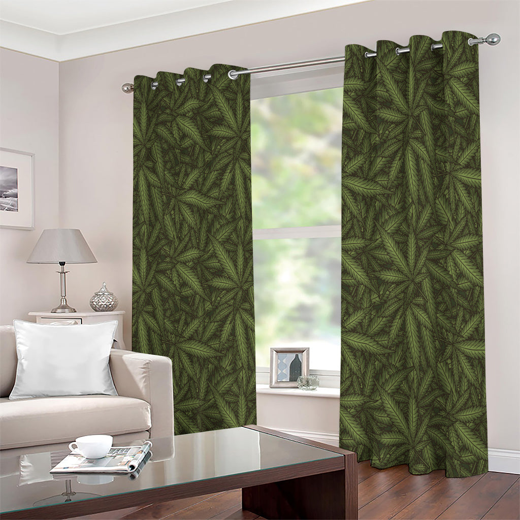 Marijuana Leaf Pattern Print Extra Wide Grommet Curtains