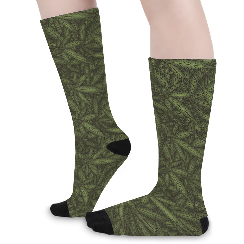 Marijuana Leaf Pattern Print Long Socks