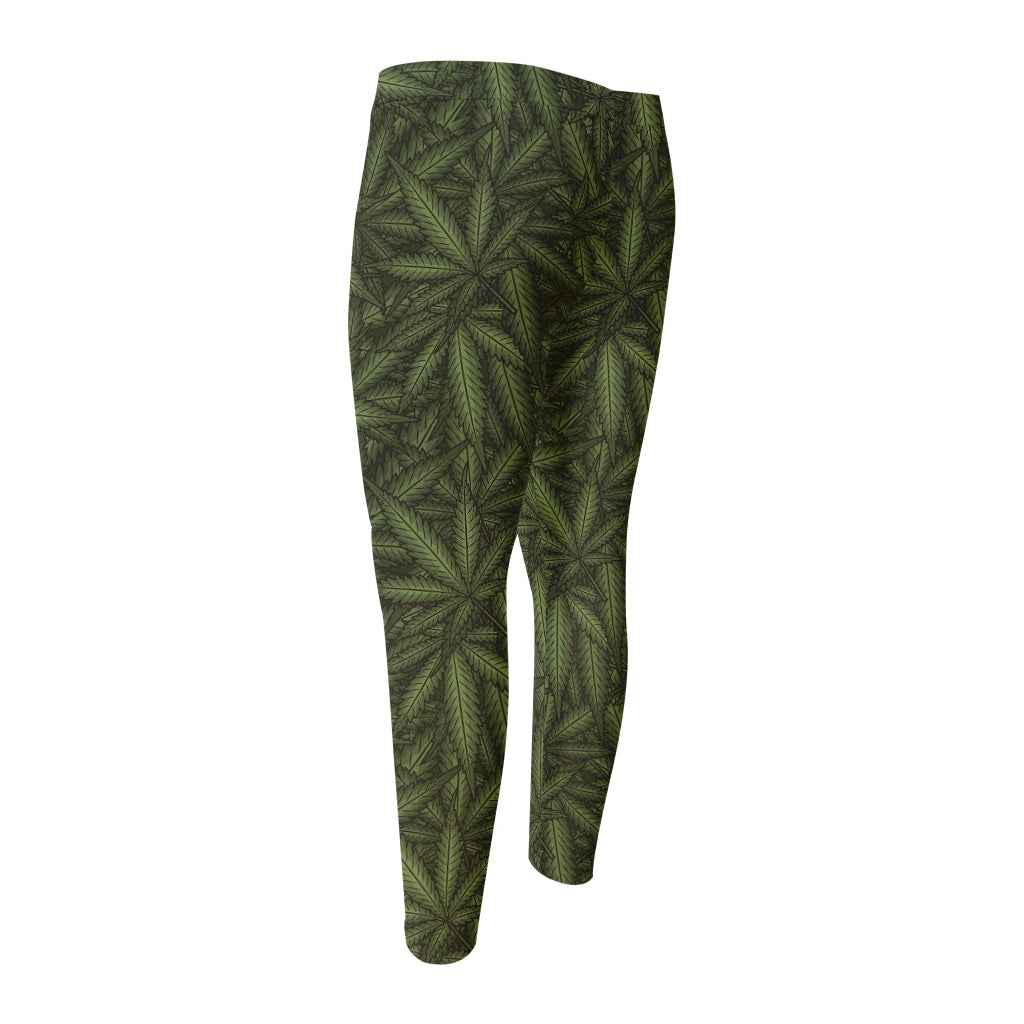 Marijuana Leaf Pattern Print Men's Compression Pants