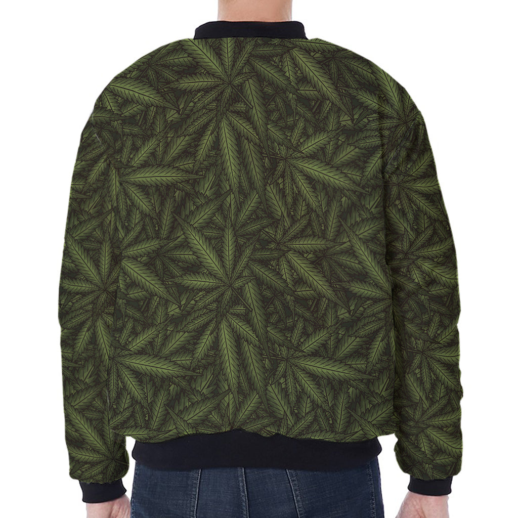 Marijuana Leaf Pattern Print Zip Sleeve Bomber Jacket
