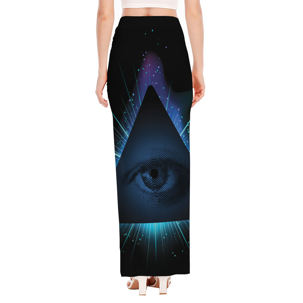 Masonic Eye All Seeing Print High Slit Maxi Skirt