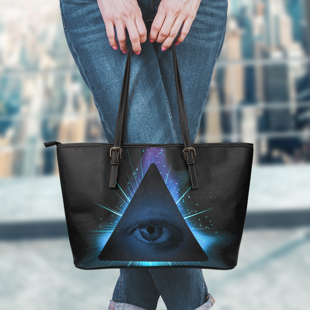 Masonic Eye All Seeing Print Leather Tote Bag