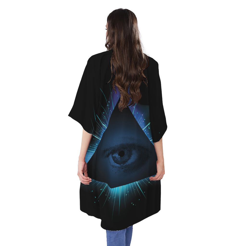 Masonic Eye All Seeing Print Open Front Beach Cover Up