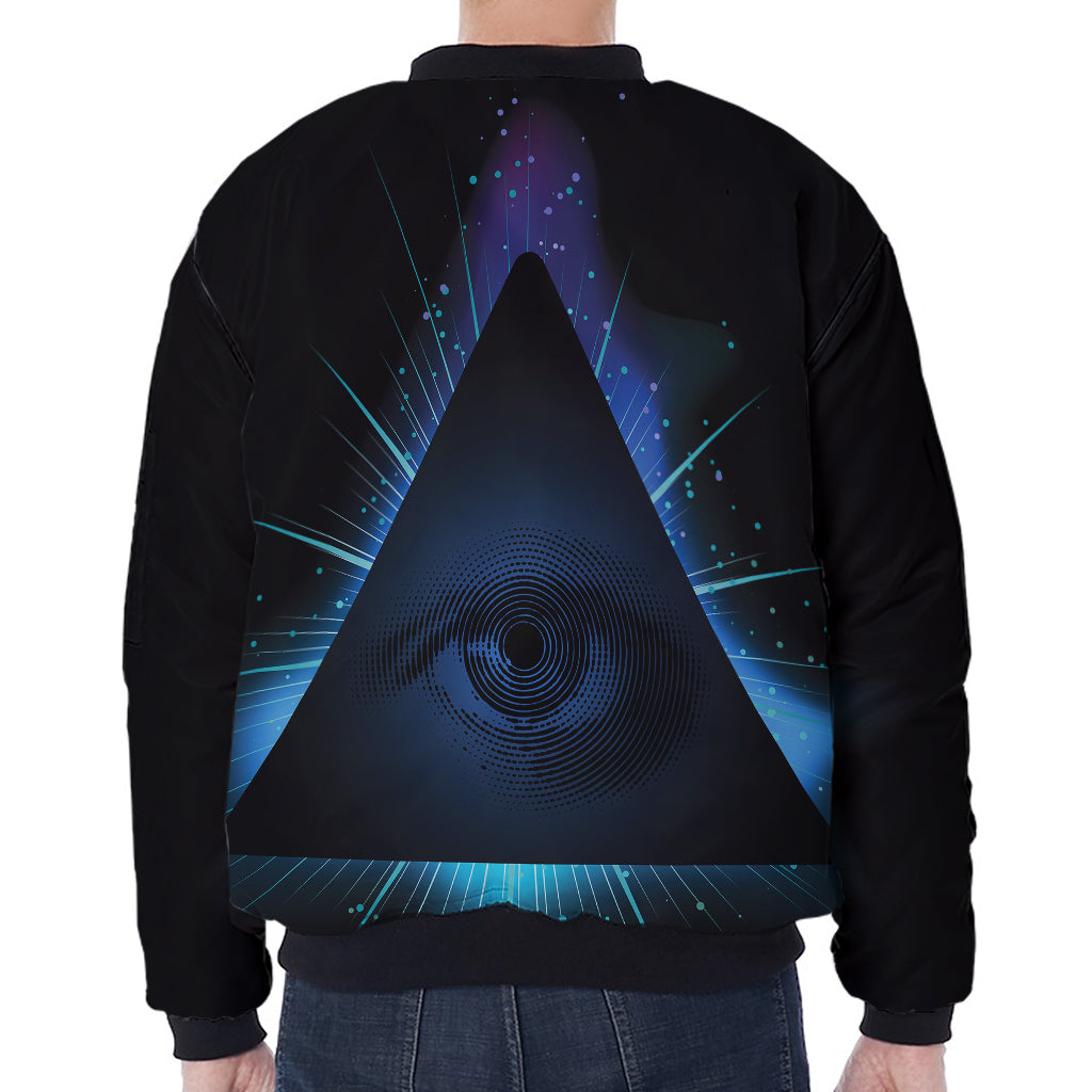 Masonic Eye All Seeing Print Zip Sleeve Bomber Jacket