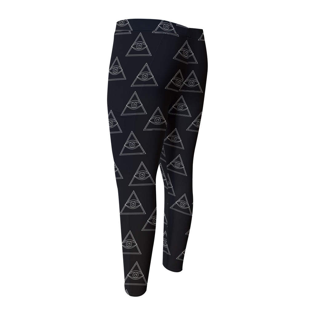 Masonic Eye Pattern Print Men's Compression Pants