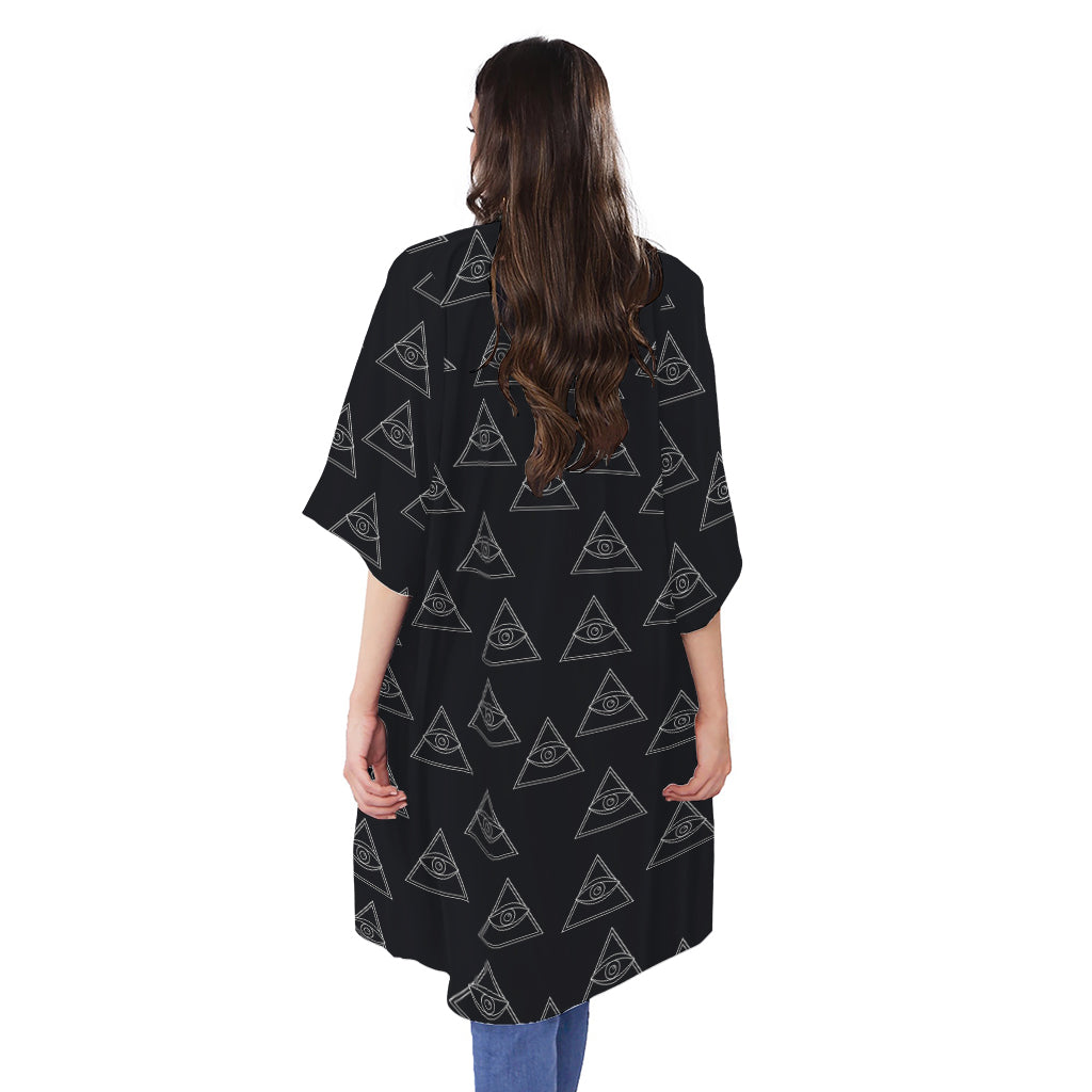 Masonic Eye Pattern Print Open Front Beach Cover Up