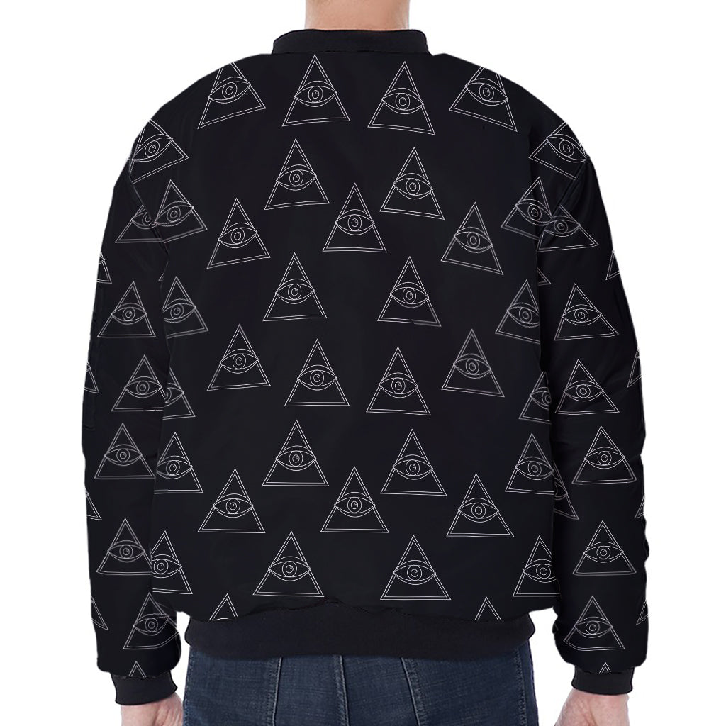 Masonic Eye Pattern Print Zip Sleeve Bomber Jacket