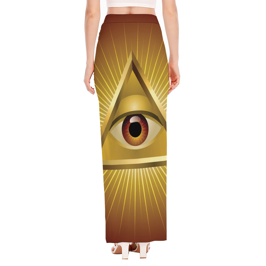 Masonic Eye Sight Print High Slit Maxi Skirt