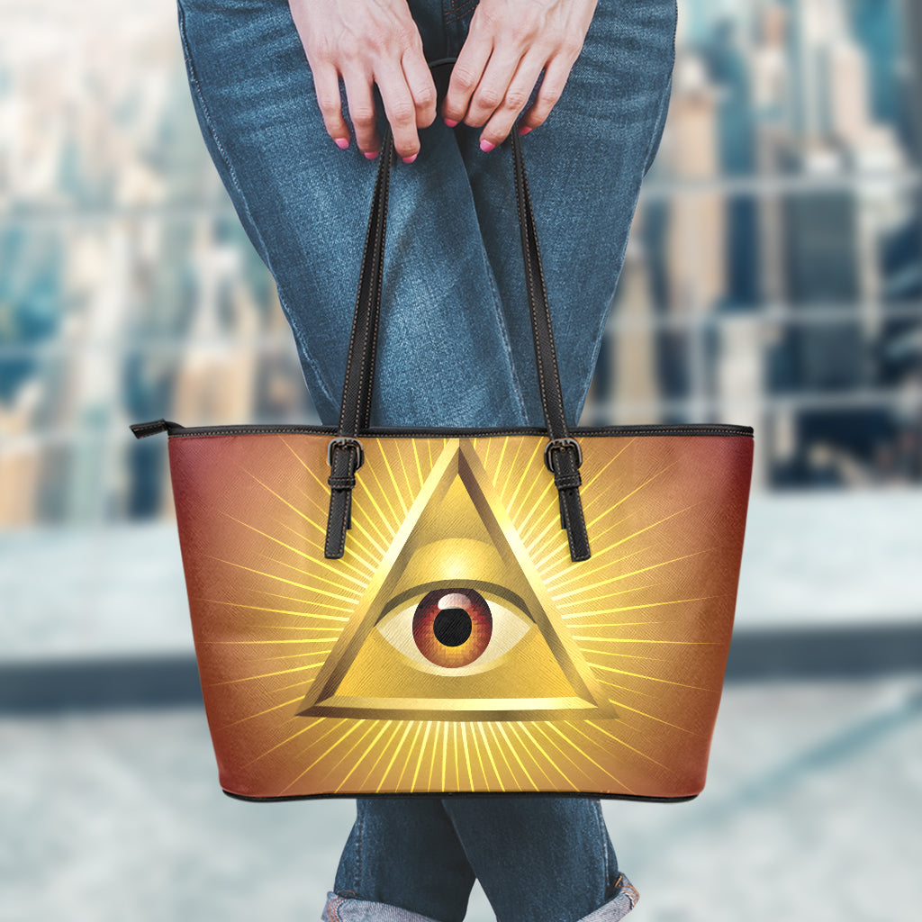 Masonic Eye Sight Print Leather Tote Bag