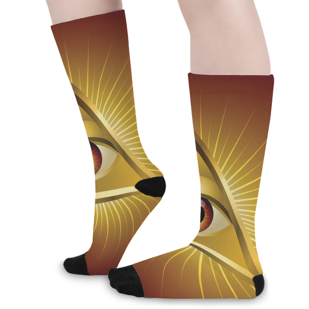 Masonic Eye Sight Print Long Socks
