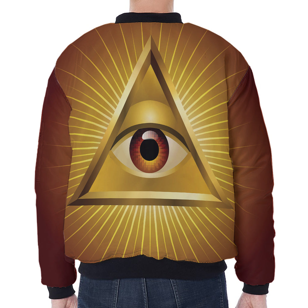Masonic Eye Sight Print Zip Sleeve Bomber Jacket