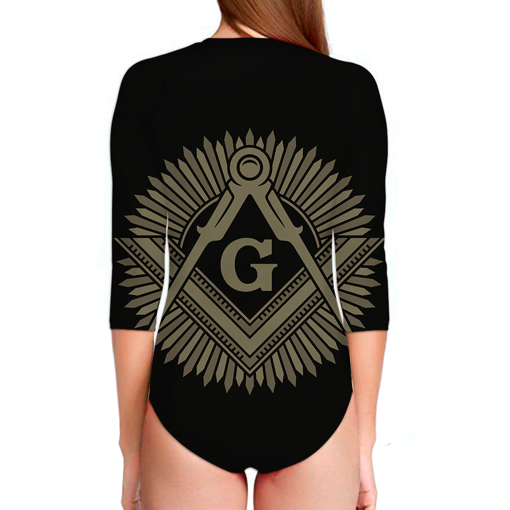 Masonic Freemasonry Print Long Sleeve Swimsuit