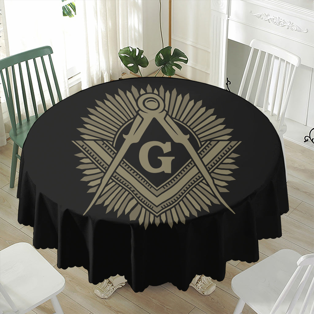 Masonic Freemasonry Print Waterproof Round Tablecloth