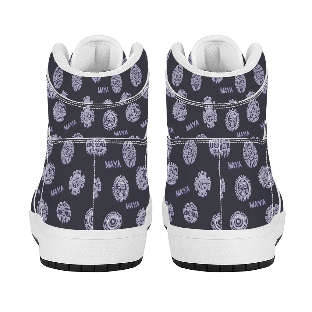 Maya Symbol Pattern Print High Top Leather Sneakers