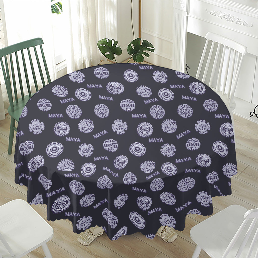 Maya Symbol Pattern Print Waterproof Round Tablecloth