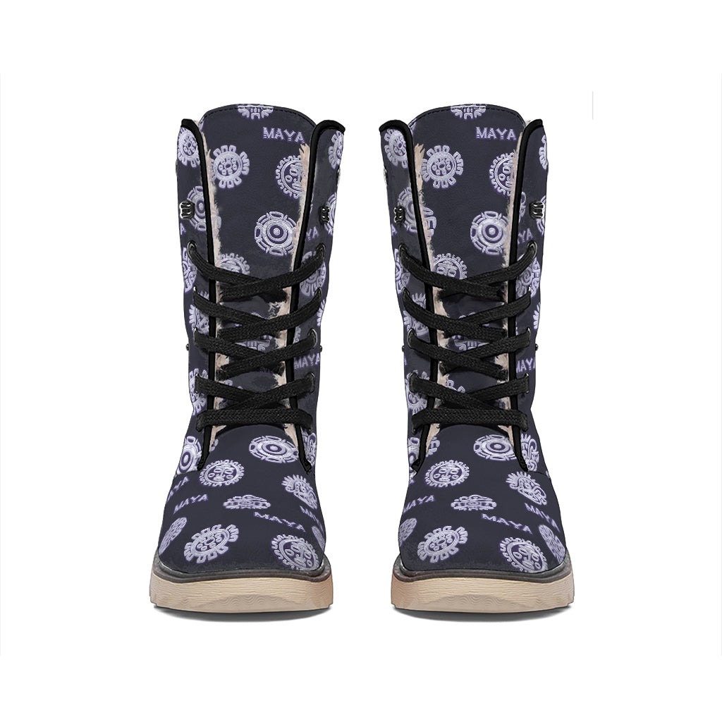 Maya Symbol Pattern Print Winter Boots