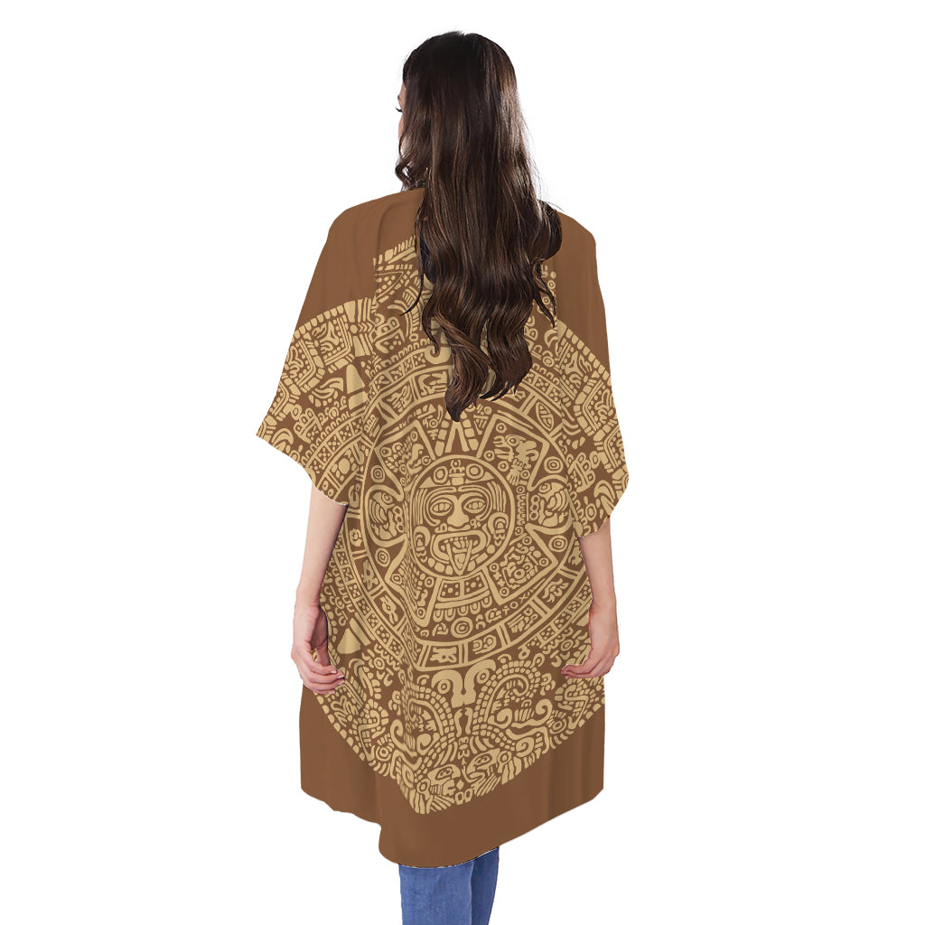 Mayan Calendar Print Open Front Beach Cover Up