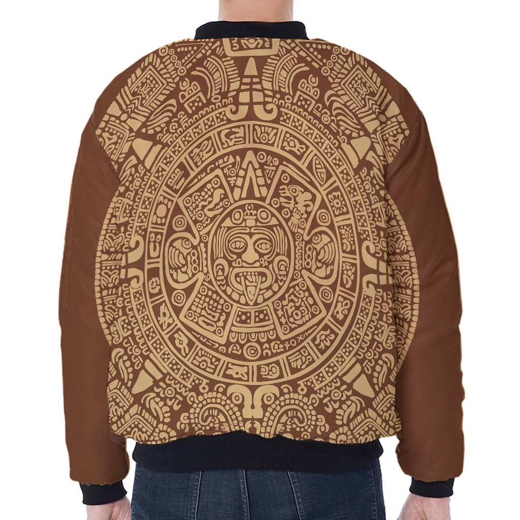Mayan Calendar Print Zip Sleeve Bomber Jacket