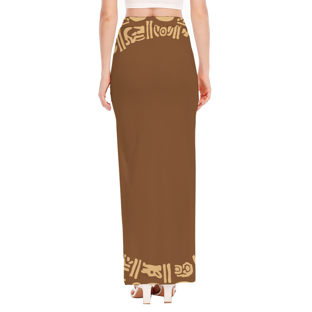 Mayan Circle Symbol Print High Slit Maxi Skirt