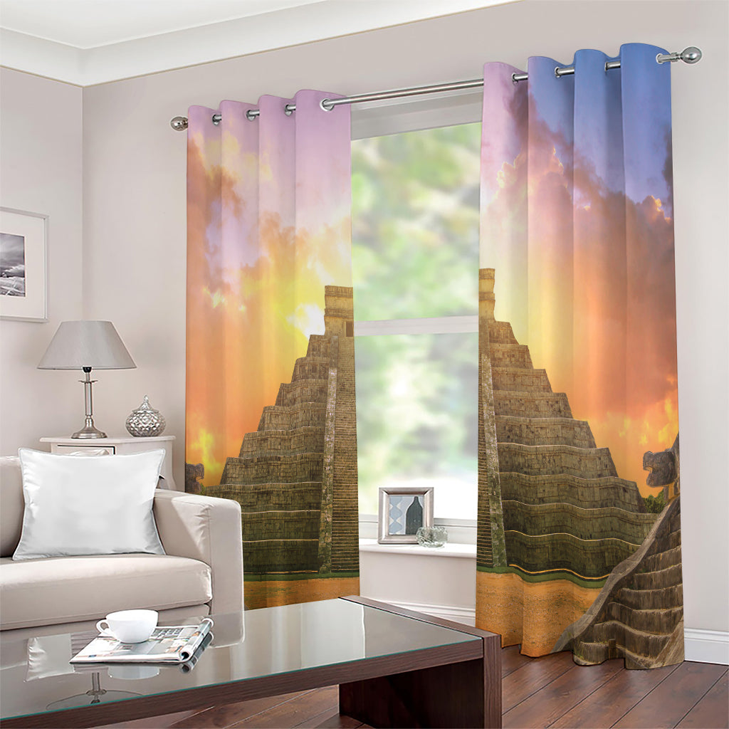 Mayan Civilization Print Extra Wide Grommet Curtains