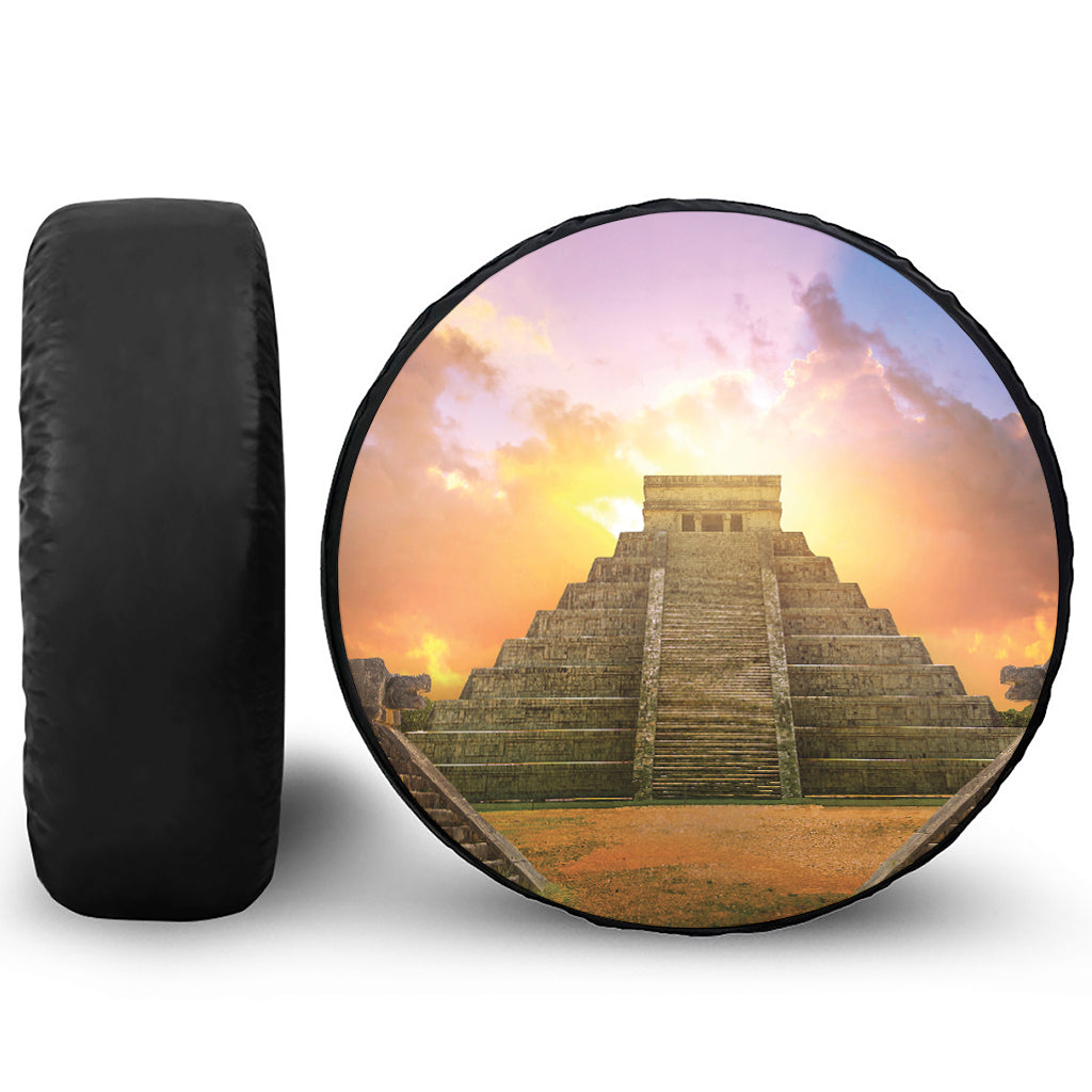 Mayan Civilization Print Leather Spare Tire Cover