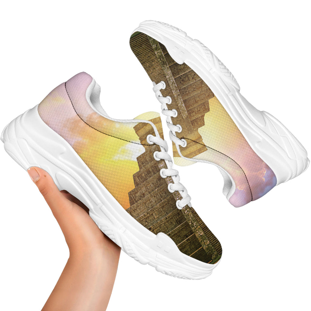 Mayan Civilization Print White Chunky Shoes