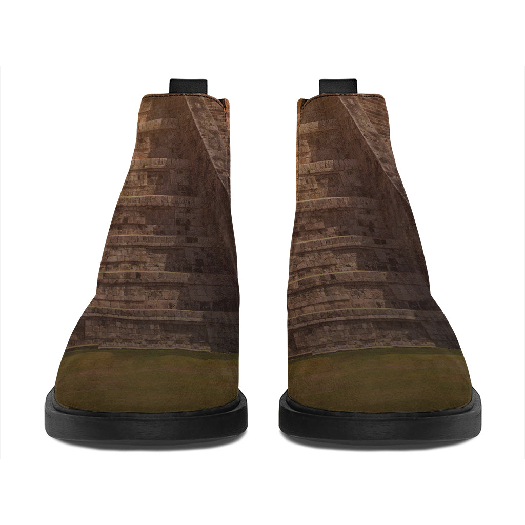 Mayan Pyramid Print Flat Ankle Boots