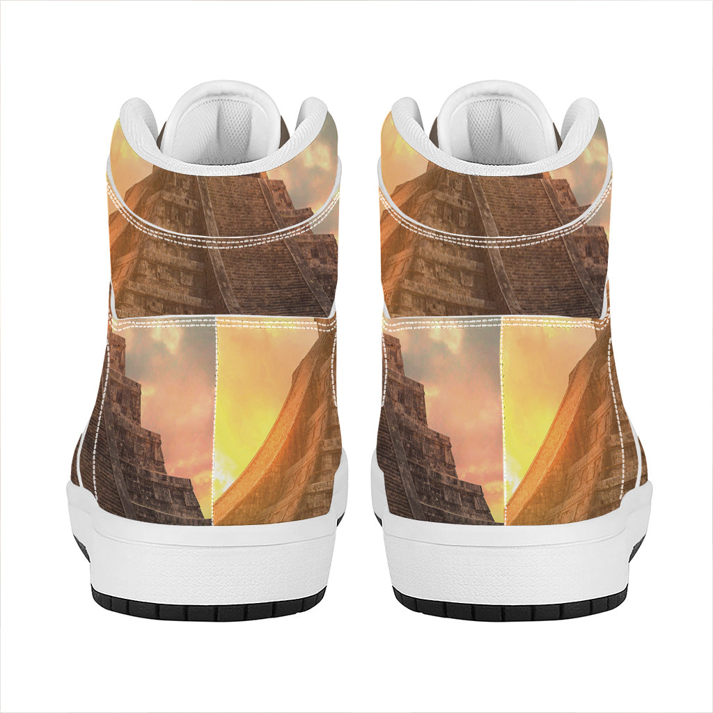 Mayan Pyramid Print High Top Leather Sneakers