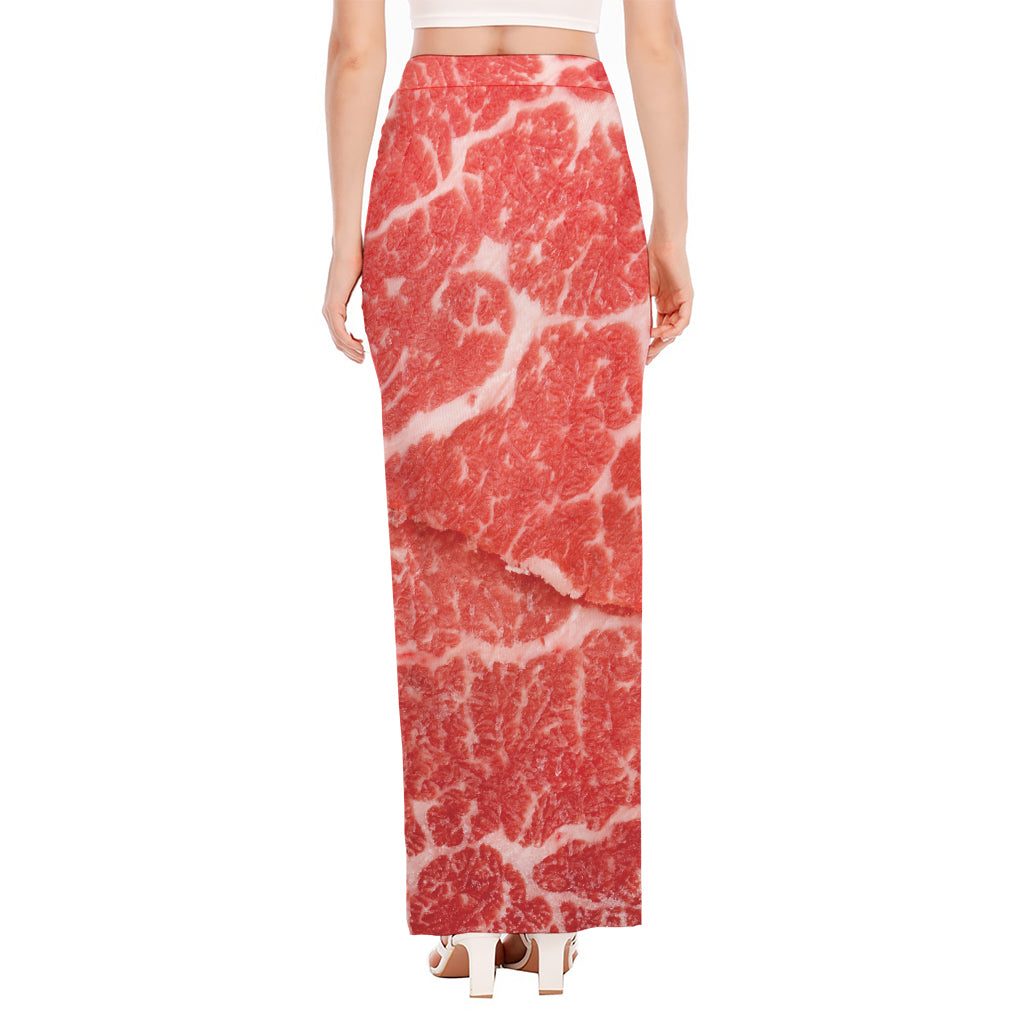 Meat Print High Slit Maxi Skirt