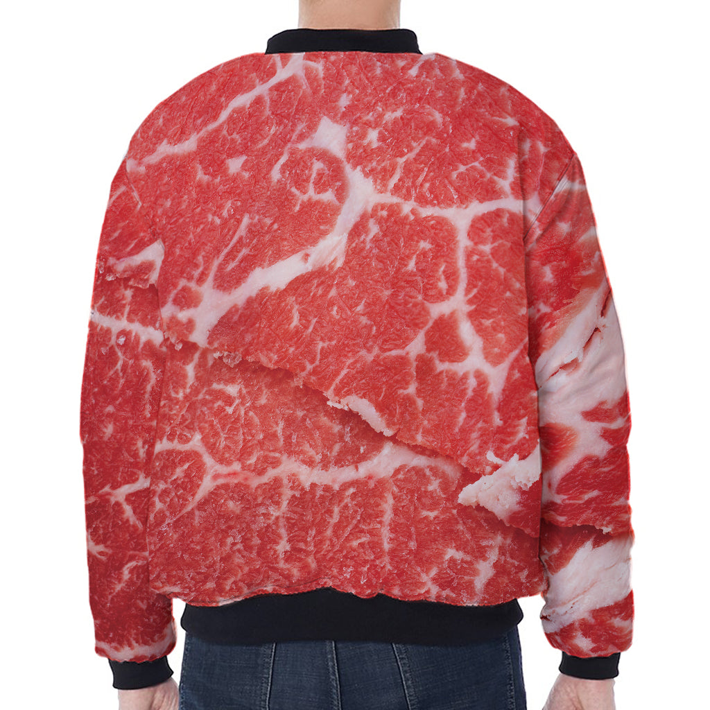 Meat Print Zip Sleeve Bomber Jacket