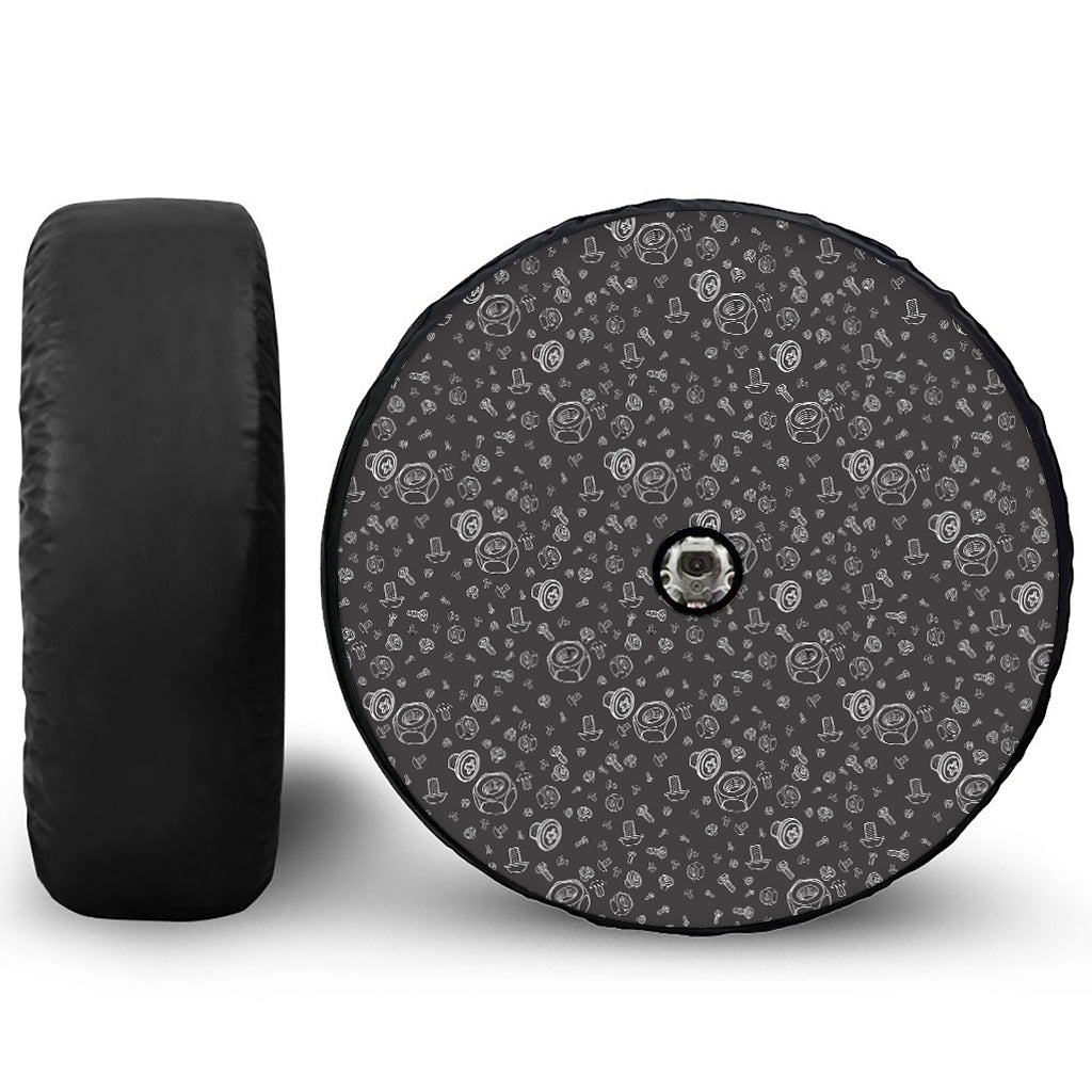 Mechanic Nuts and Bolts Pattern Print Tire Cover With Camera Hole