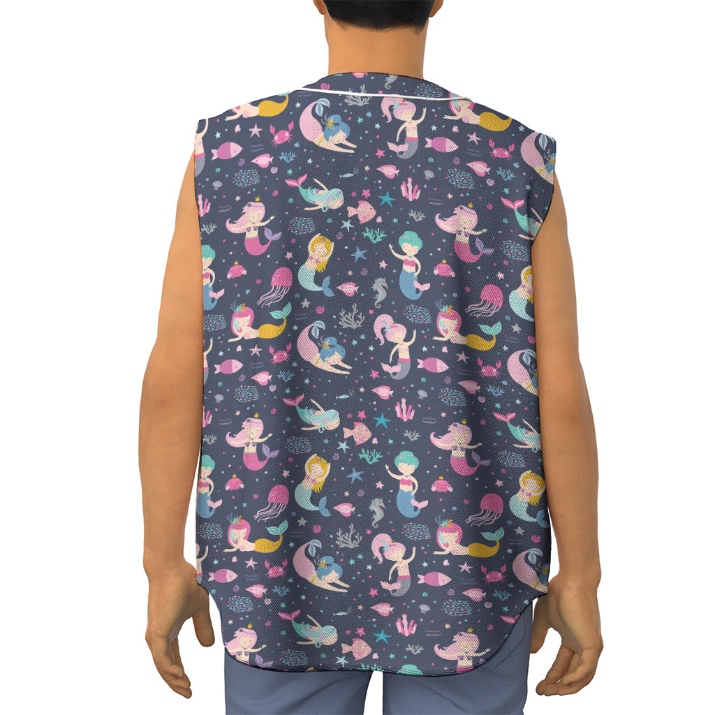 Mermaid Cartoon Pattern Print Sleeveless Baseball Jersey