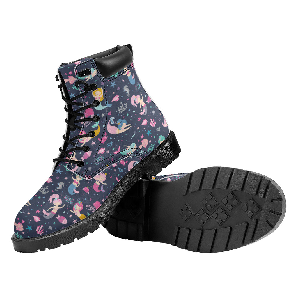 Mermaid Cartoon Pattern Print Work Boots