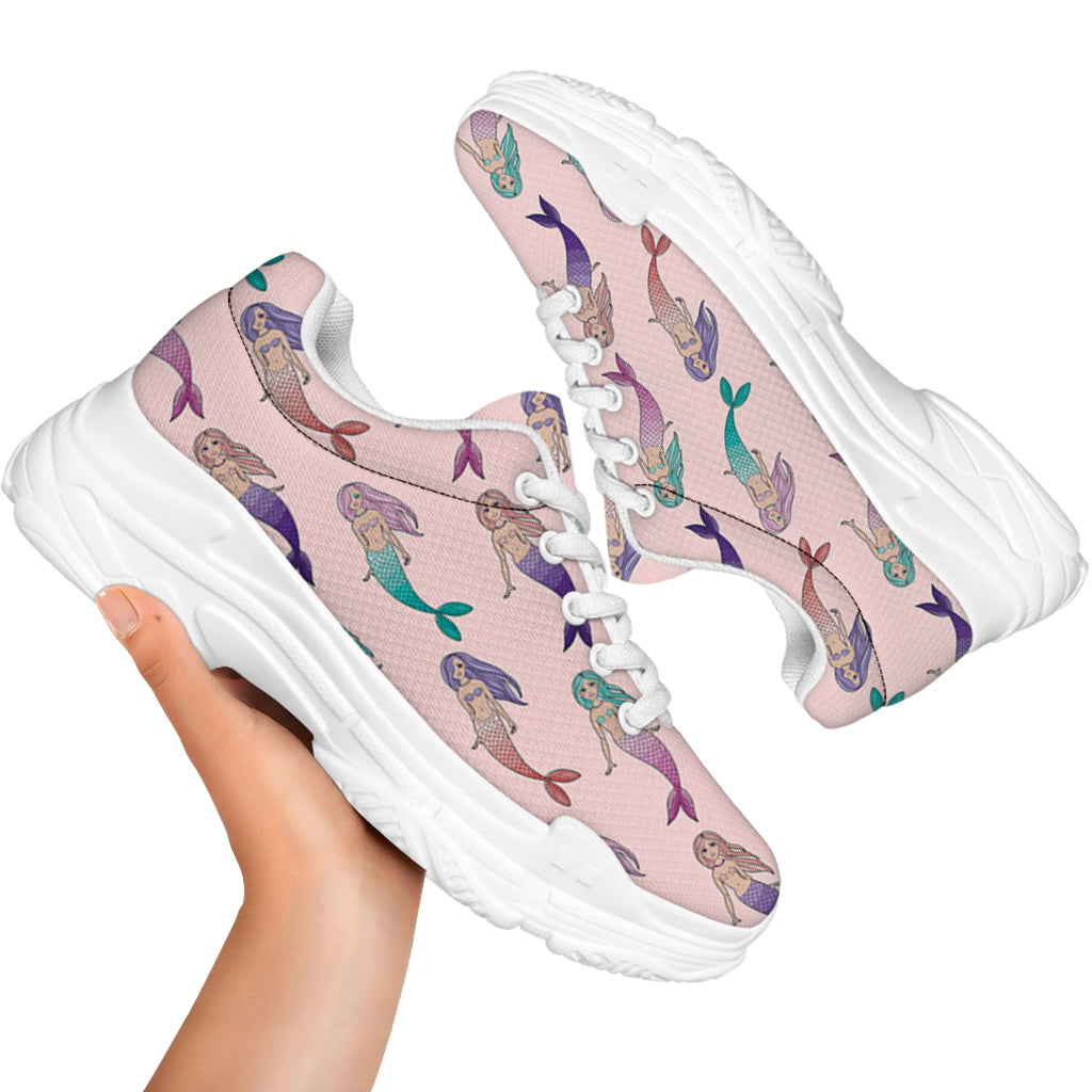 Mermaid Girls Pattern Print White Chunky Shoes