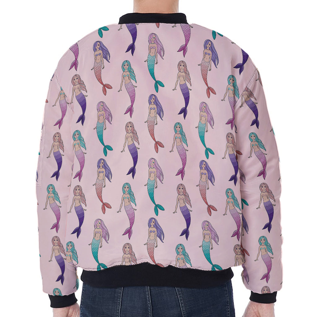 Mermaid Girls Pattern Print Zip Sleeve Bomber Jacket