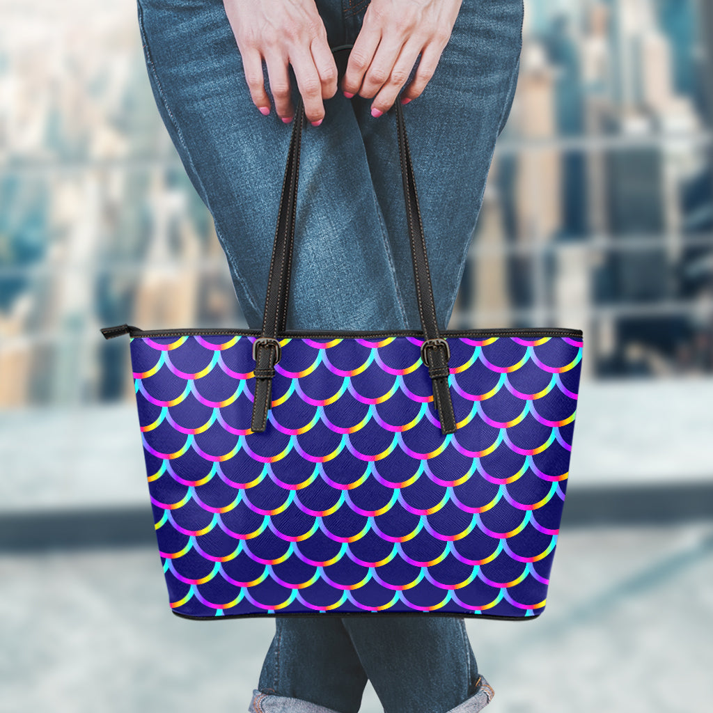 Mermaid Scales Pattern Print Leather Tote Bag