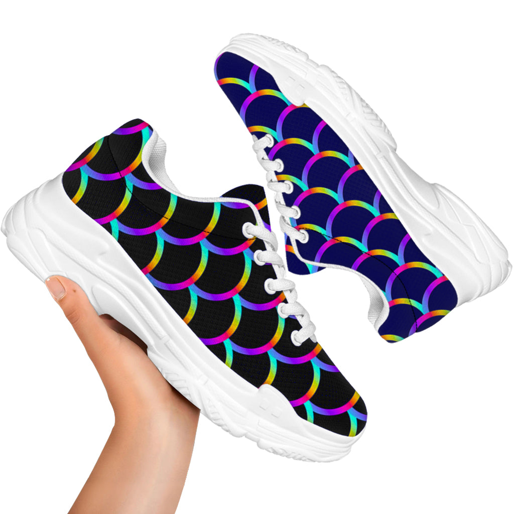 Mermaid Scales Pattern Print White Chunky Shoes