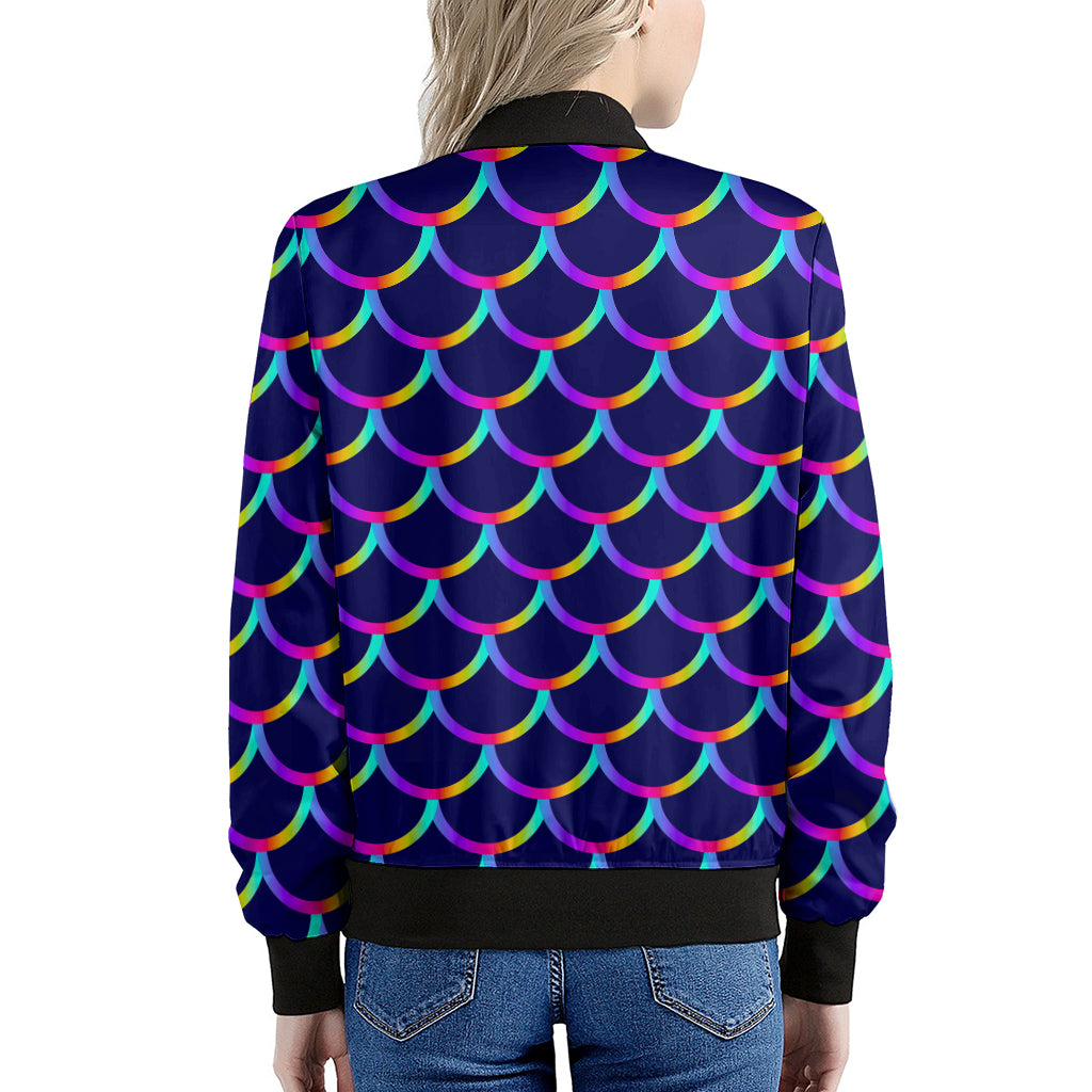 Mermaid Scales Pattern Print Women's Bomber Jacket